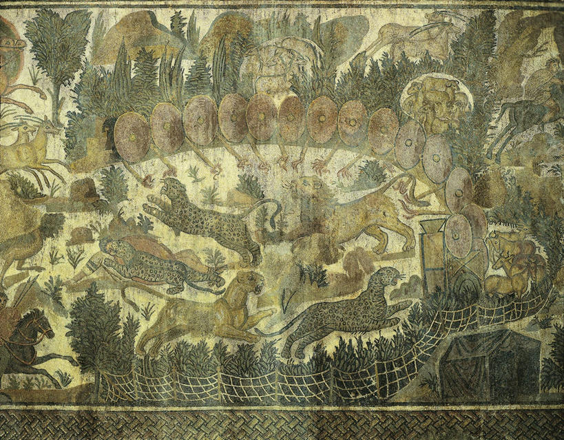 成年人,两个人,横图,室内,白天,马,野生动物,狮子,一群,许多,花纹,羚羊,捕食,图案,墙,围墙,很多,历史,古代,摄影,部分,美洲豹,手艺,古代文明,美术工艺,彩图