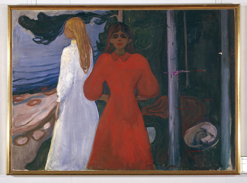 成年人,头发,一个人,两个人,站,横图,室外,白天,绘画,仅一个年轻女性,仅一个女性,仅一个人,艺术,古典,历史,文化,红色,白色,黑色,工艺品,品味,金色,摄影,美术,高雅,反差,美学,年轻女性,女人,女性,年轻人,彩图