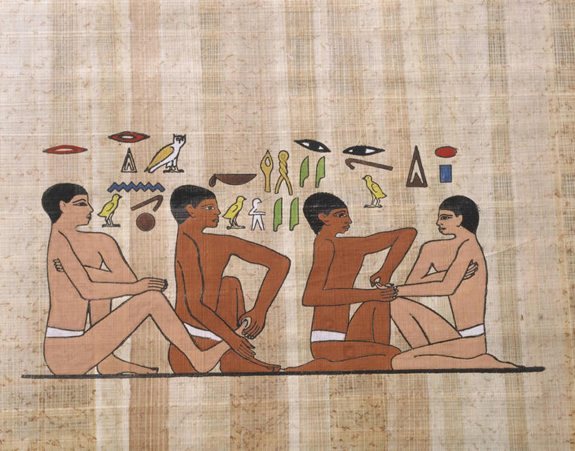 成年人,头发,四个人,坐,横图,室内,侧面,历史,裸露,古代,黑色,模型,健康,放松,摄影,象形文字,裸,替代疗法,古埃及文明,古代文明,彩图,过去