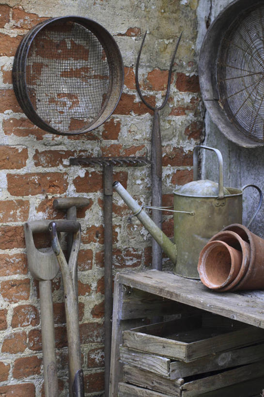 无人,竖图,室内,特写,白天,美景,植物,花盆,金属,木制,喷壶,盆栽,墙,景观,园艺,设备,砖墙,物品,棚,自然,容器,陶器,景色,摄影,环境,耙子,顺序,自然风光,漏勺,收集,烹调用具,休闲活动,彩图,干草叉