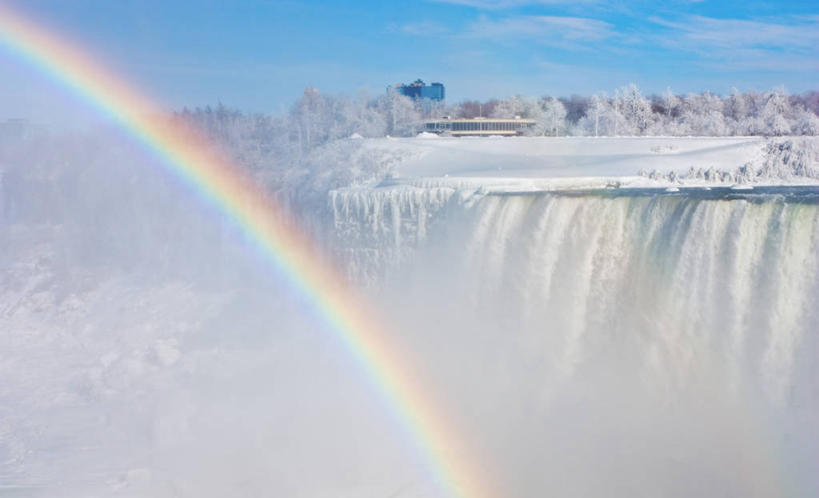 无人,横图,室外,白天,彩虹,美景,瀑布,雪,加拿大,喷,飞溅,溅,景观,冬天,风景,自然,景色,摄影,自然风光,安大略省,尼亚加拉瀑布,彩图