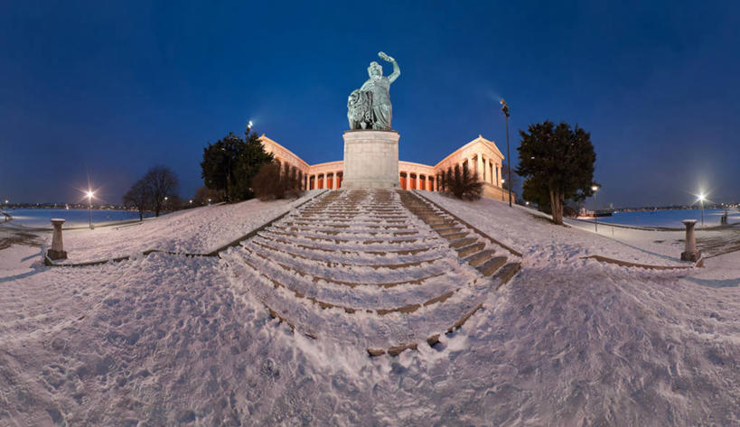 无人,横图,室外,雪,建筑,德国,雕像,慕尼黑,台阶,树,天空,自然,黄昏,寒冷,摄影,照亮,巴伐利亚,美术工艺,彩图,名人堂