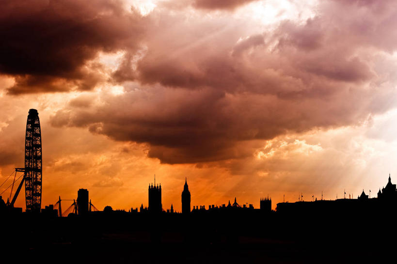 无人,横图,室外,日落,天际线,暴风雨,建筑,日光,英国,地形,首都,英格兰,自然,黄昏,摄影,剪影,大转轮,滑铁卢桥,彩图