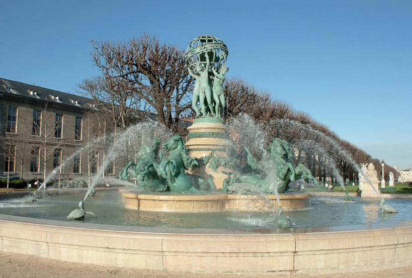 无人,天文台,横图,室外,白天,建筑,喷泉,雕塑,法国,巴黎,喷,首都,树,地标建筑,摄影,法国文化,万里无云,彩图