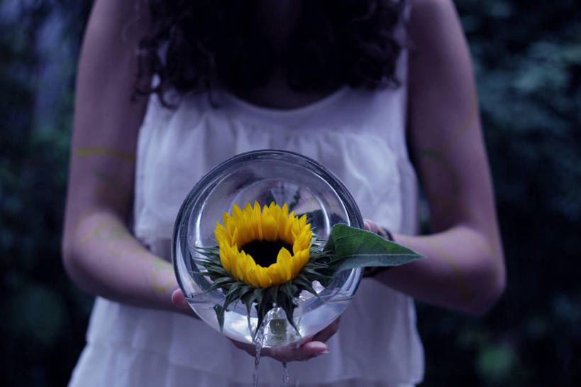 成年人,一个人,站,横图,室外,特写,白天,正面,雨,向日葵,叶子,德国,仅一个女性,倒,天气,拿着,自然,摄影,部分,脆弱,清新,广口瓶,彩图