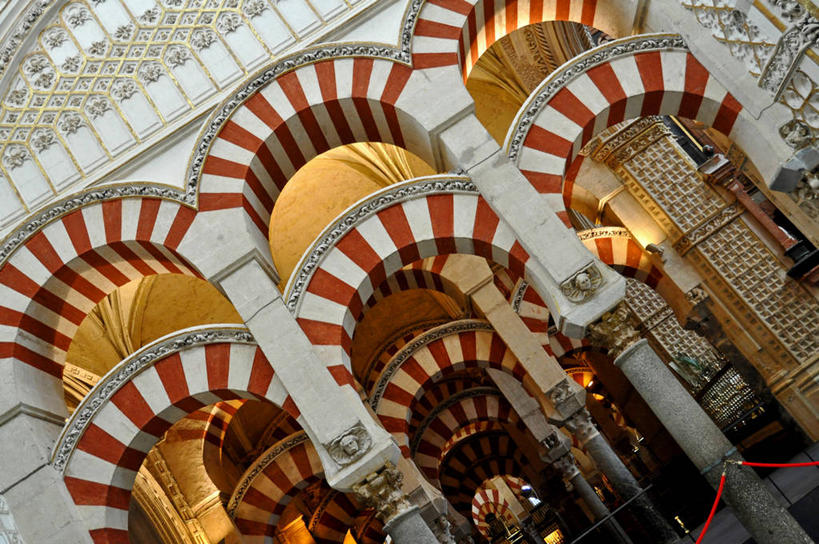 无人,横图,室外,白天,建筑,西班牙,条纹,柱子,拱门,摄影,伊斯兰教,清真寺,安达路西亚,科尔多瓦,彩图