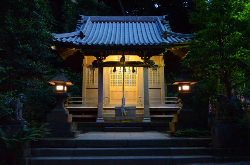 无人,横图,室外,日本,日本文化,灯笼,台阶,树,黄昏,摄影,宗教,照亮,神殿,彩图