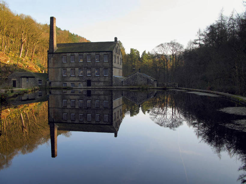 无人,横图,室外,白天,建筑,英国,反射,城堡,池塘,树,天空,工业,摄影,磨坊,彩图