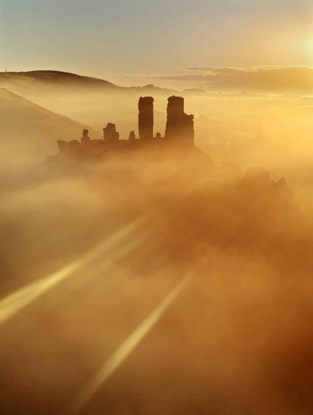 无人,竖图,室外,白天,雾,英国,城堡,历史,废墟,天空,自然,摄影,多塞特郡,彩图