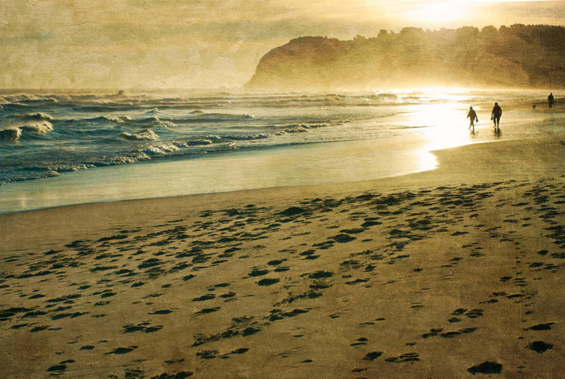 横图,室外,度假,海浪,海洋,日落,日光,新西兰,脚印,纹路,沙子,纹理,水平线,云,天空,波浪,摄影,宁静,剪影,肌理,达尼丁,海滩,休闲活动,步行,彩图,旅行