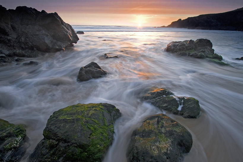 无人,横图,室外,海洋,美景,水,太阳,英国,反射,景观,苔藓,天空,自然,黄昏,景色,摄影,宁静,自然风光,北欧,康沃尔,海滩,岩石,旅行,西南英格兰