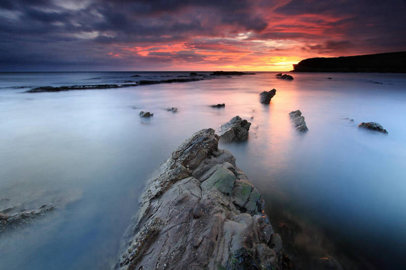 无人,横图,室外,海洋,日落,日光,英国,反射,地平线,水平线,海湾,风景,摄影,宁静,潮汐,岩石,彩图