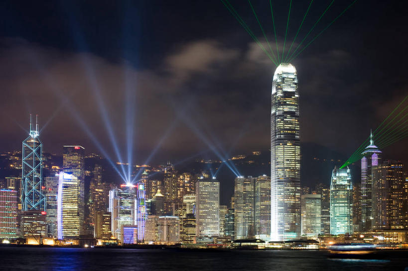 无人,横图,室外,夜晚,天际线,建筑,摩天大楼,表演,现代,维多利亚港,摄影,照亮,市区,彩图,海港,泛光照明