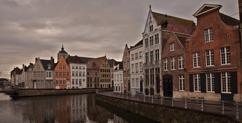 无人,横图,室外,白天,多云,城市,建筑,比利时,反射,古城,摄影,运河,布鲁日,彩图