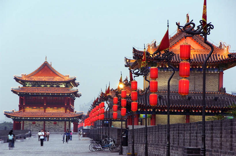 横图,室外,旅游,度假,城市,建筑,中国,亚洲,历史,城墙,地标建筑,摄影,照亮,中国文化,东亚,陕西省,彩图,传统文化
