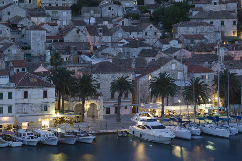 无人,横图,俯视,室外,夜晚,欧洲,克罗地亚,城镇,黄昏,摄影,地中海文化,巴尔干,东欧,亚得里亚海,达尔马提亚,彩图,高角度拍摄,赫瓦尔