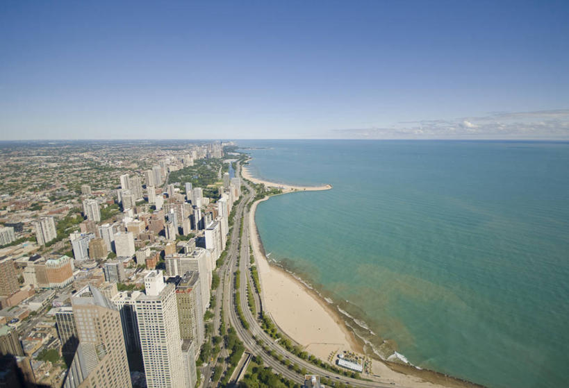 无人,横图,俯视,室外,城市,摩天大楼,美国,摄影,北美,市区,伊利诺斯州,密歇根湖,芝加哥市,美国人,彩图,高角度拍摄