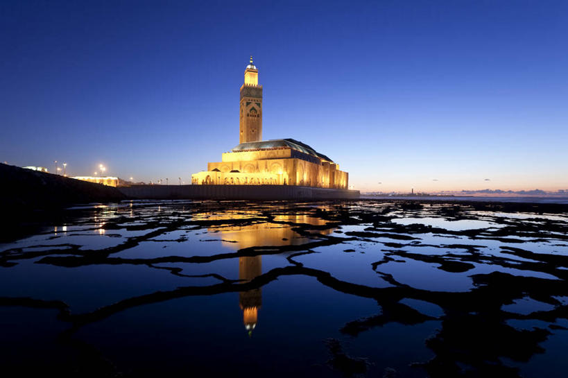 无人,横图,室外,夜晚,旅游,城市,建筑,非洲,摩洛哥,历史,黄昏,地标建筑,摄影,伊斯兰教,宗教建筑,清真寺,北非,阿非利加洲,摩洛哥王国,卡萨布兰卡,达尔贝达,摩洛哥肺叶,彩图,旅行