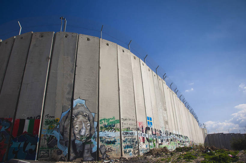 无人,横图,室外,白天,建筑,以色列,围墙,壁画,天空,摄影,边界,彩图,涂鸦,传统文化