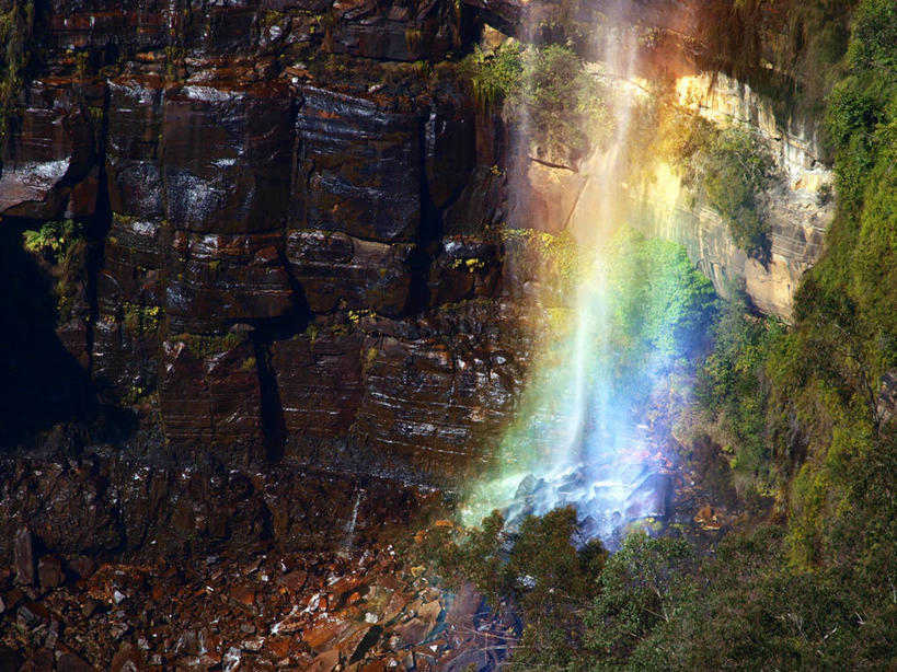 无人,横图,俯视,室外,白天,长时间曝光,彩虹,美景,瀑布,澳大利亚,景观,自然,地标建筑,景色,摄影,宁静,自然风光,新南威尔士,蓝山国家公园,彩图,高角度拍摄,蓝山