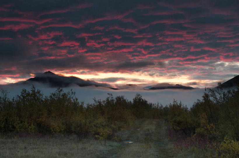 无人,横图,室外,神秘,日出,美景,山,雾,多云,加拿大,景观,云,天气,树,自然,景色,摄影,宁静,自然风光,育空地区,彩图