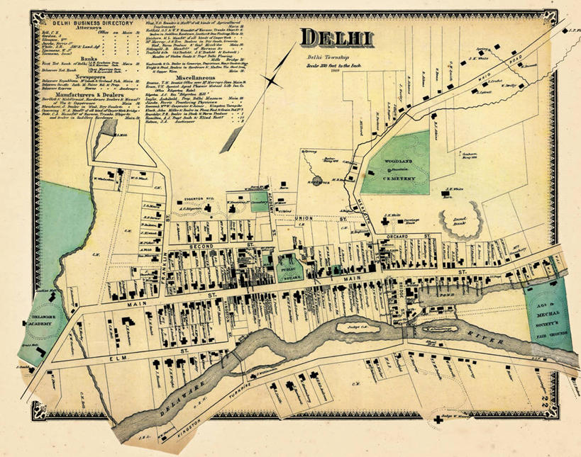无人,横图,地图,城镇,历史,古董,纽约州,德里,彩图