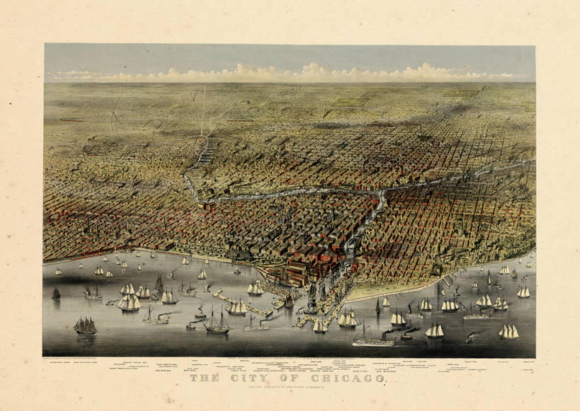 无人,横图,俯视,地图,历史,古董,伊利诺斯州,芝加哥市,彩图,高角度拍摄