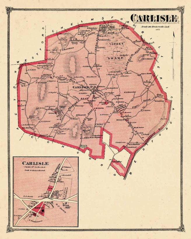 无人,竖图,地图,城镇,历史,古董,马萨诸塞,卡莱尔,彩图