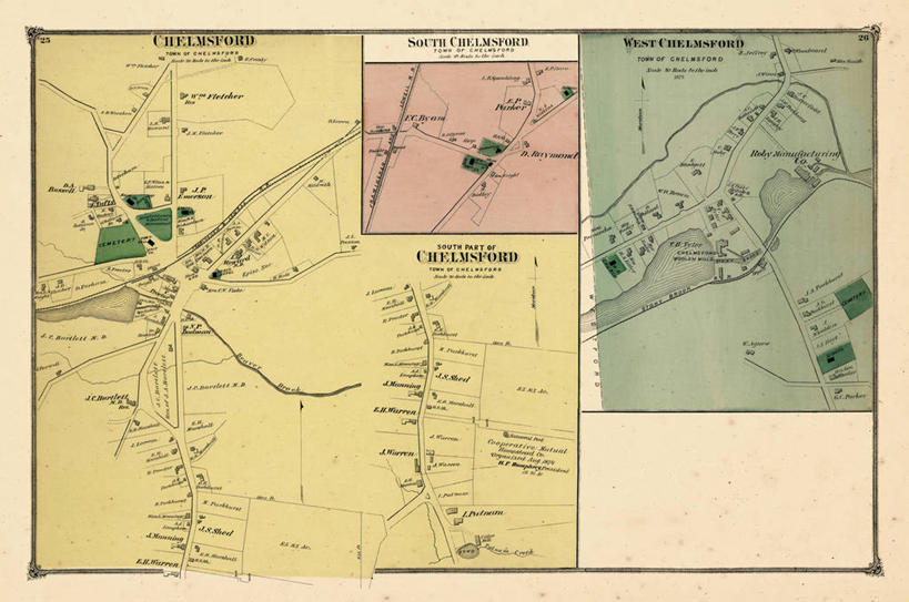 无人,横图,地图,城镇,历史,古董,马萨诸塞,彩图,切姆斯福德