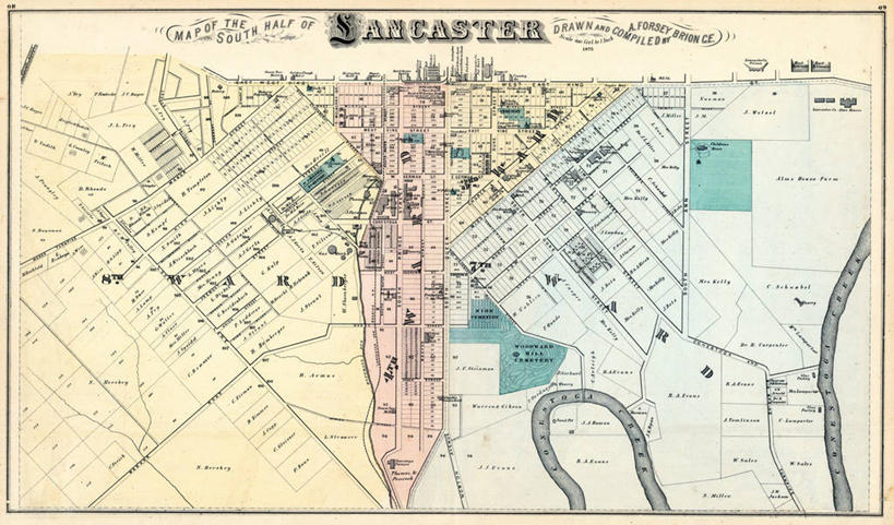 无人,横图,地图,城镇,历史,古董,宾夕法尼亚,兰开斯特,彩图