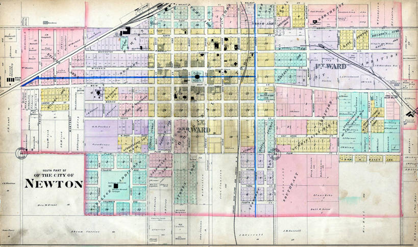 无人,横图,地图,城镇,历史,古董,牛顿,彩图,地图学,爱荷华