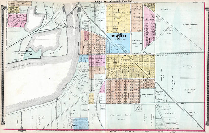 无人,横图,地图,城镇,历史,古董,俄亥俄州,托莱多,彩图,地图学