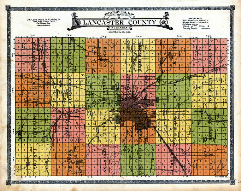无人,横图,地图,历史,古董,内布拉斯加,兰开斯特,彩图,地图学