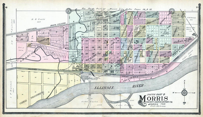 无人,横图,地图,城镇,历史,古董,伊利诺斯州,莫里斯,彩图,地图学