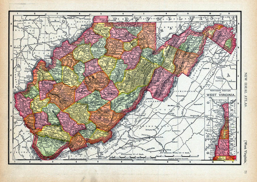 无人,横图,地图,历史,古董,西弗吉尼亚,彩图,地图学