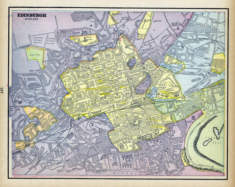 无人,横图,地图,城镇,历史,古董,爱丁堡,彩图,地图学