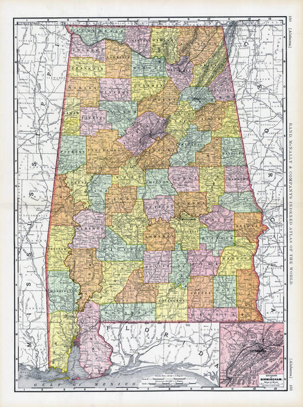 无人,竖图,地图,历史,古董,阿拉巴马州,彩图,地图学