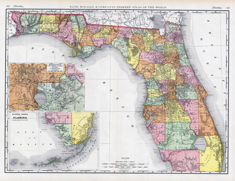 无人,横图,地图,历史,古董,佛罗里达,彩图,地图学