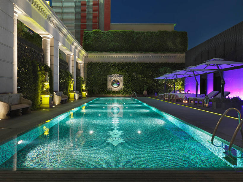 无人,游泳池,家,露台,横图,室外,水,阳台,建筑,台湾,亚洲,球袋,伞,公寓,黄昏,建造,台北,露天阳台