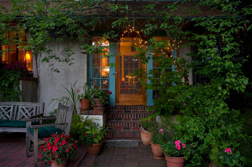 无人,家,横图,室外,美国,正门,人行道,院子,树,黄昏,北美,迷人,明尼苏达,门廊