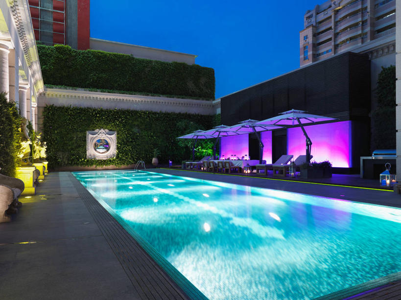 无人,游泳池,家,露台,横图,室外,水,阳台,建筑,台湾,亚洲,球袋,伞,公寓,黄昏,建造,台北,露天阳台