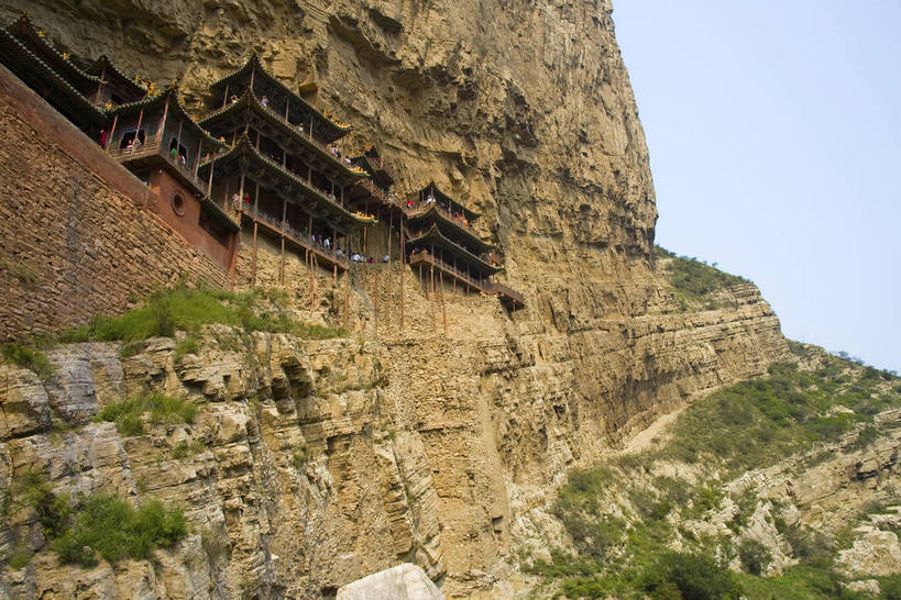 寺庙,横图,彩色,室外,白天,仰视,旅游,山,建筑,中国,亚洲,关闭,木,历史,古代,石壁,摄影,高,悬空,山区,东亚,山西省,中华人民共和国,古远,彩图,旅行,目的地,寺,悬空寺,bj174