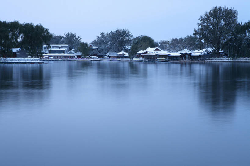 无人,横图,湖,雪,北京,中国,冰,冬天,什刹海,风景,地标建筑,安静,寒冷,摄影,早晨,东亚,彩图,bj175