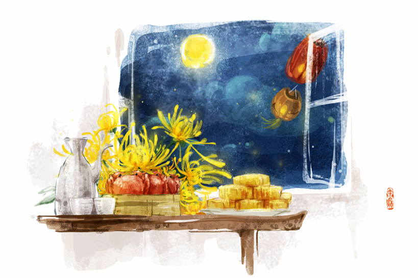 月饼,无人,横图,插画,室内,夜晚,白色背景,数码,科技,窗户,桌子,杯子,照明,中秋节,吊挂,悬挂,阴影,节日,装饰,网络,螃蟹,灯笼,纸灯笼,月亮,满月,美味,食品,办公用品,酒类,高光,几何,计算机图形,挂,合成,图画,传统,饮食,画,酒瓶,文具,天空,灯具,汉字,菊花,印章,办公设备,文具用品,照亮,电脑合成图,数码合成图,图章,水彩画,合成图,照明设备,中国文化,国画,漫画,签署,大闸蟹,蒸锅,写实,具体,具象,文化工具,鉴定,画画,传统文化,插图,传统节日,bj175