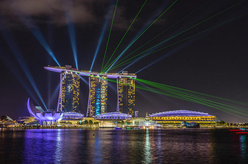 横图,室外,夜晚,建筑,酒店,新加坡,亚洲,地形,光,风景,滨海湾,bj175