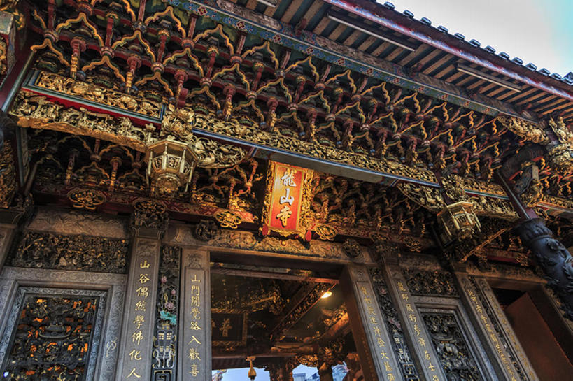 无人,寺庙,横图,台湾,亚洲,装饰,大门,宗教,建造,台北,龙山寺,bj175