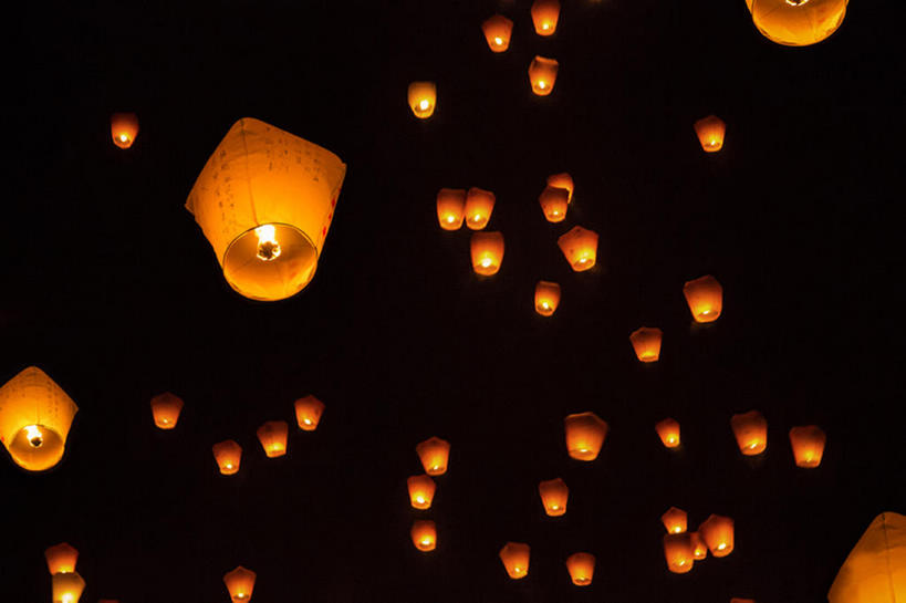 横图,室外,夜晚,台湾,亚洲,丰富,灯笼,半空,天空,浮动,bj175