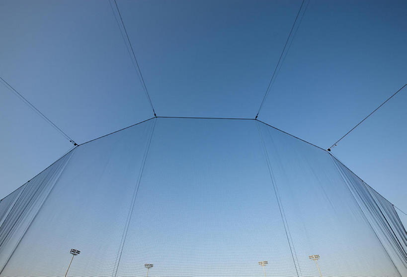 无人,横图,室外,白天,留白,运动,纺织品,美国,覆盖,棒球场,网,球场,场地,体育场,蓝色,蓝天,天空,摄影,彩图,bj175